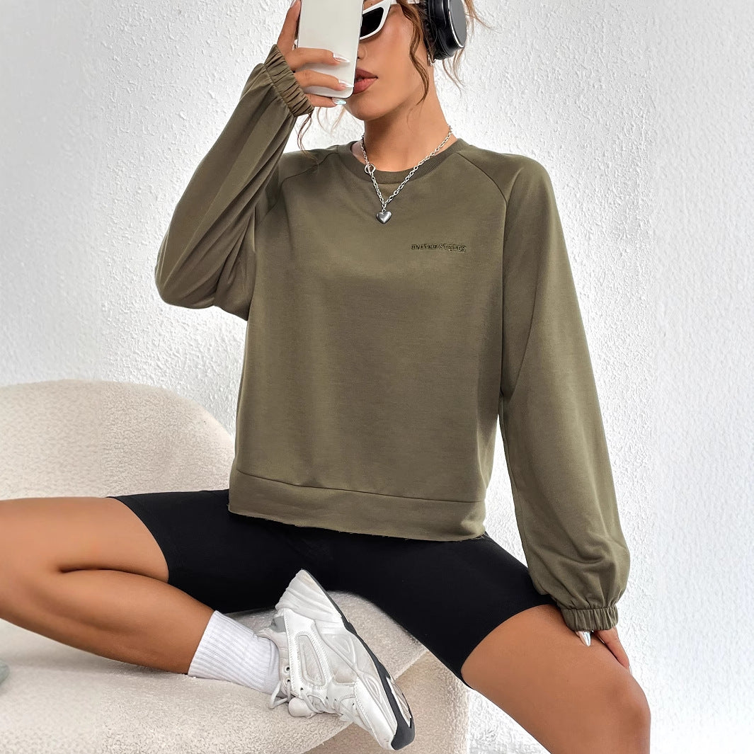 Damen Raglan Sweatshirt Elastisch Minimalistisch Grau Eveloria