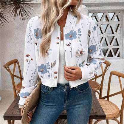 Damen Bomberjacke Floralmuster Elastisch Eveloria