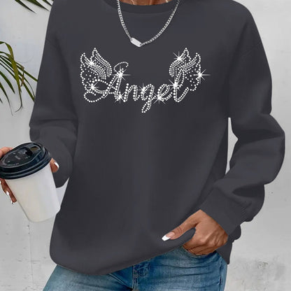 Damen Sweatshirt Glitzer Aufdruck Lässiger Schnitt Eveloria