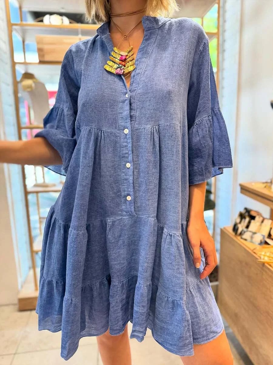 Damen Blusenkleid Voluminöse Rüschen Details Eveloria