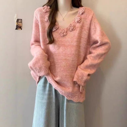 Damen Strickpullover Groß Floral Eveloria