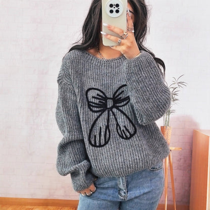 Damen Pullover Lässig Schleifendesign Eveloria