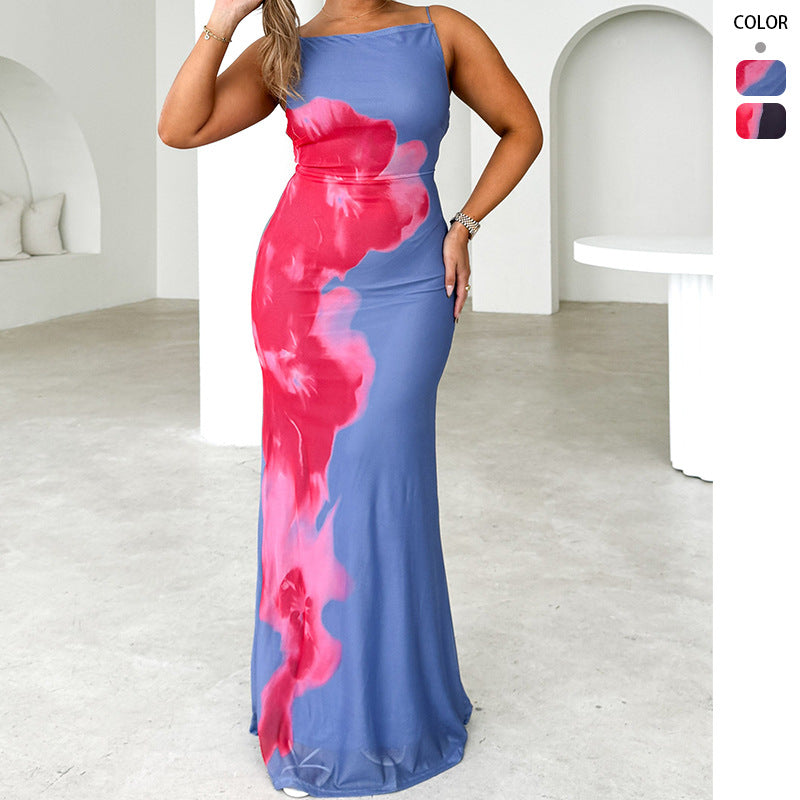 Damen Maxikleid Floralmuster Schmale Träger Elegantes Design - Eveloria