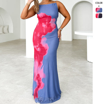 Damen Maxikleid Floralmuster Schmale Träger Elegantes Design - Eveloria