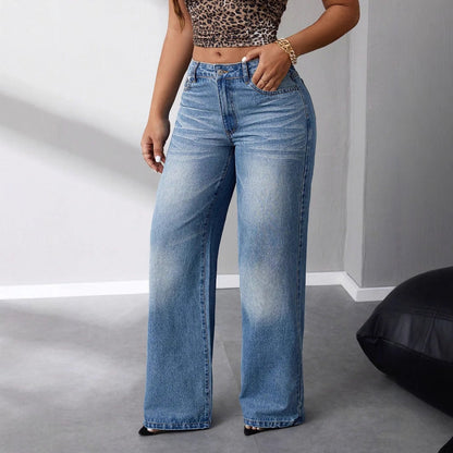 Damen High-Waist Jeans Weit Geschnitten Vintage-Stil Eveloria