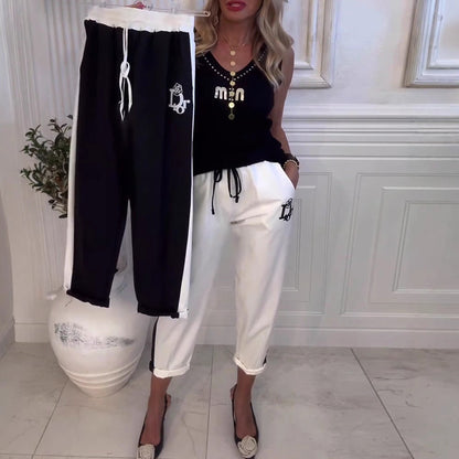 Damen Freizeithose Elastischer Bund Kontrastdesign Eveloria