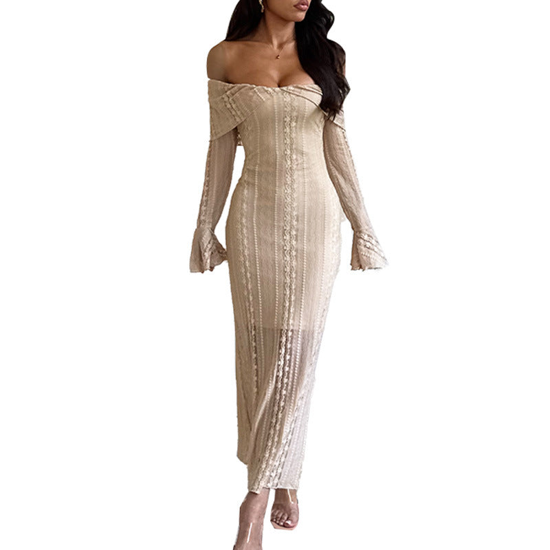 Damen Abendkleid Off-Shoulder Langärmlig Fließend Eveloria