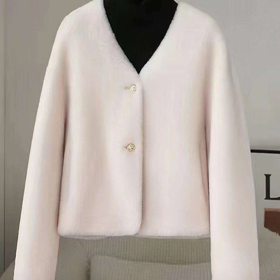 Damen Kurzjacke Flauschig mit Knöpfen Eveloria