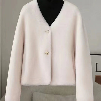 Damen Kurzjacke Flauschig mit Knöpfen Eveloria