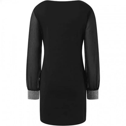 Damen Kleid mit transparenten Ärmeln V-Ausschnitt Eveloria