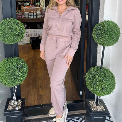 Damen Jumpsuit Stehkragen Taschen Eveloria