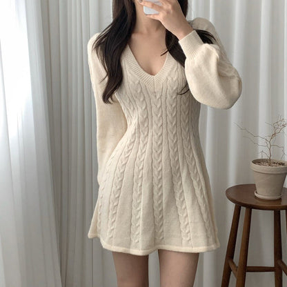 Damen Strickkleid Ärmellos V-Ausschnitt Eveloria