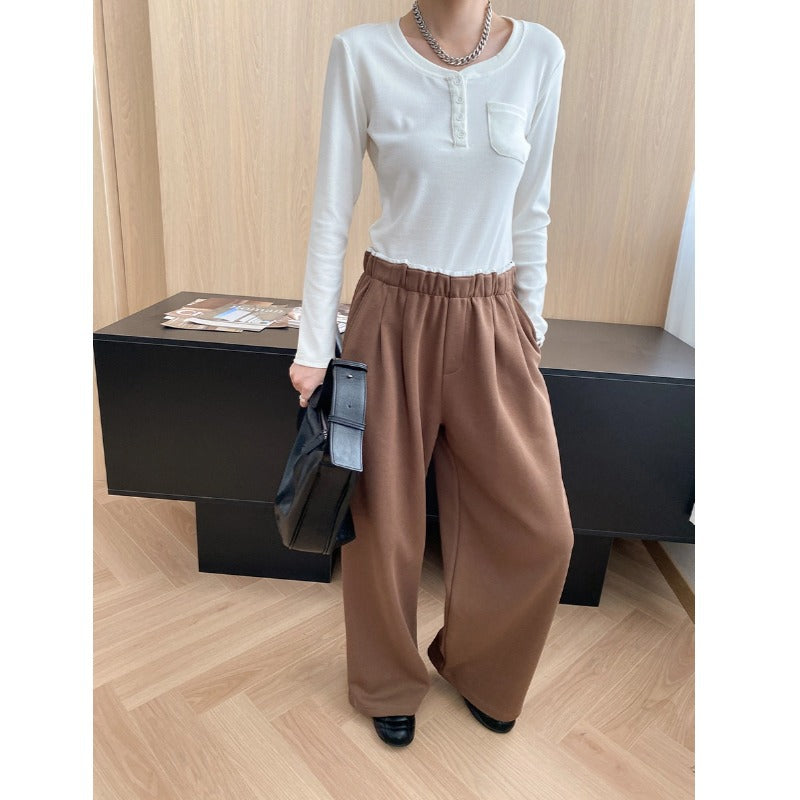 Damen Hose Lässiger Stil Breiter Schnitt Elastisch Eveloria