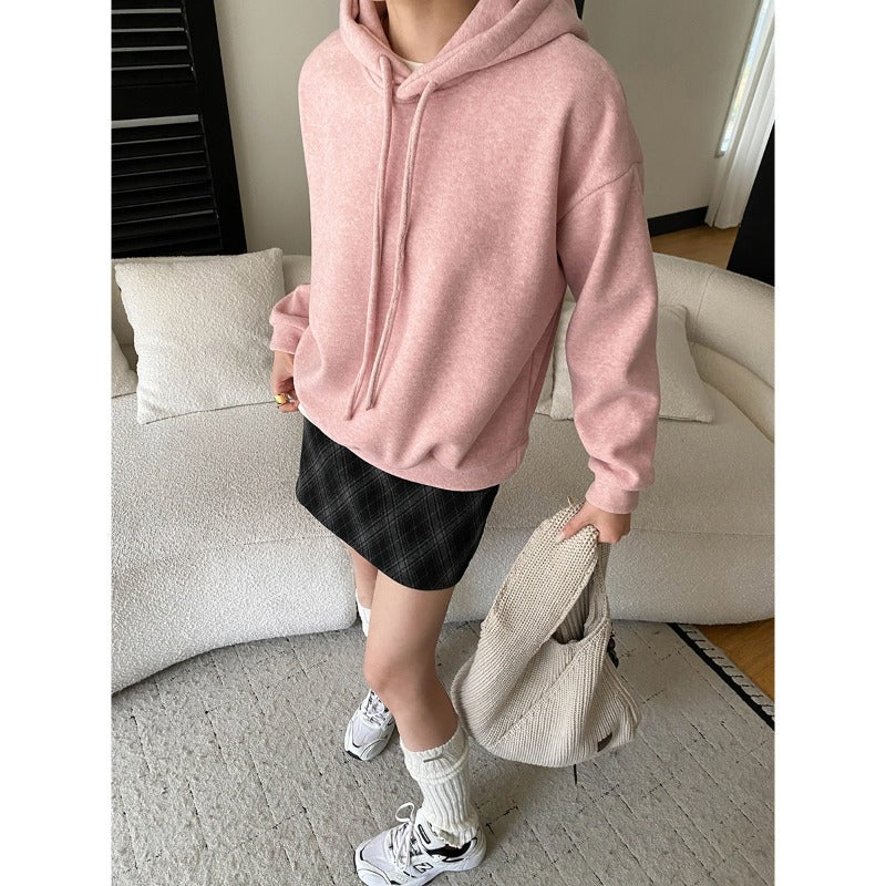Damen Hoodie Kapuze Überschnittene Schultern Grau Eveloria