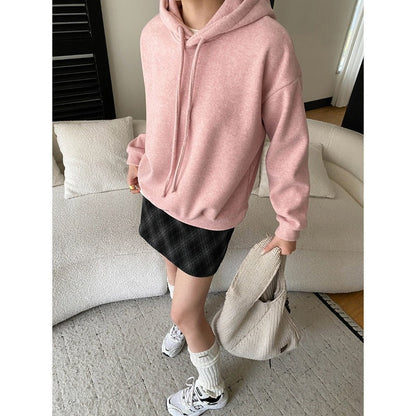 Damen Hoodie Kapuze Überschnittene Schultern Grau Eveloria