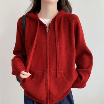 Damen Oversized Kapuzenjacke Kurz Schnitt Praktische Taschen