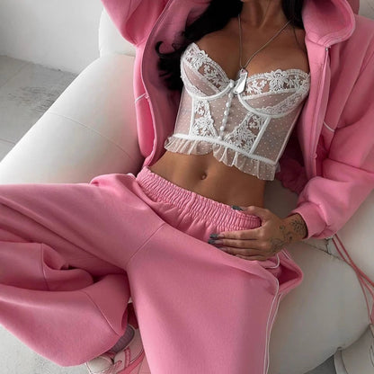 Damen Jogginganzug Weites Design Reißverschluss Eveloria