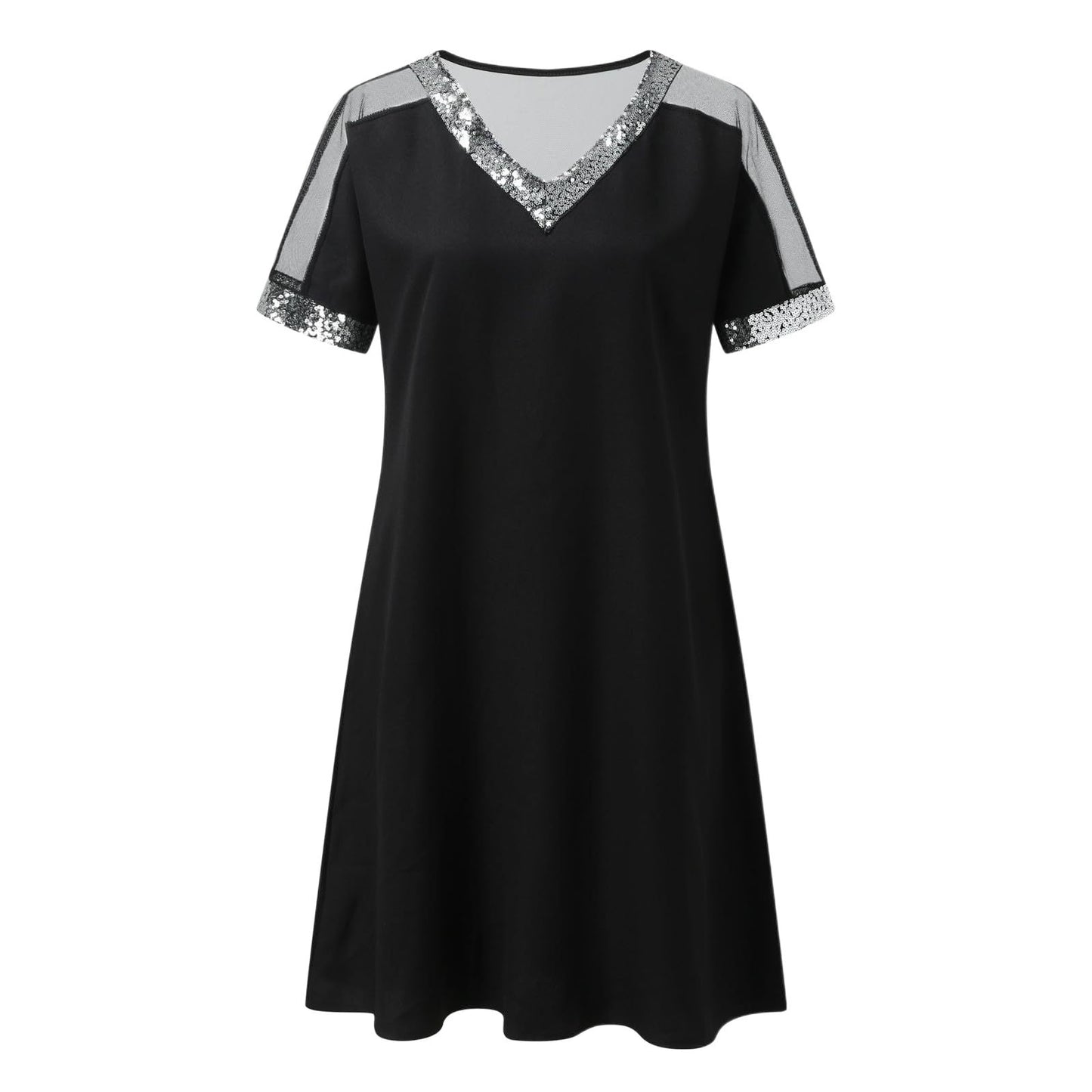 Damen Freizeitkleid V-Ausschnitt Transparent Schulterpartie Eveloria