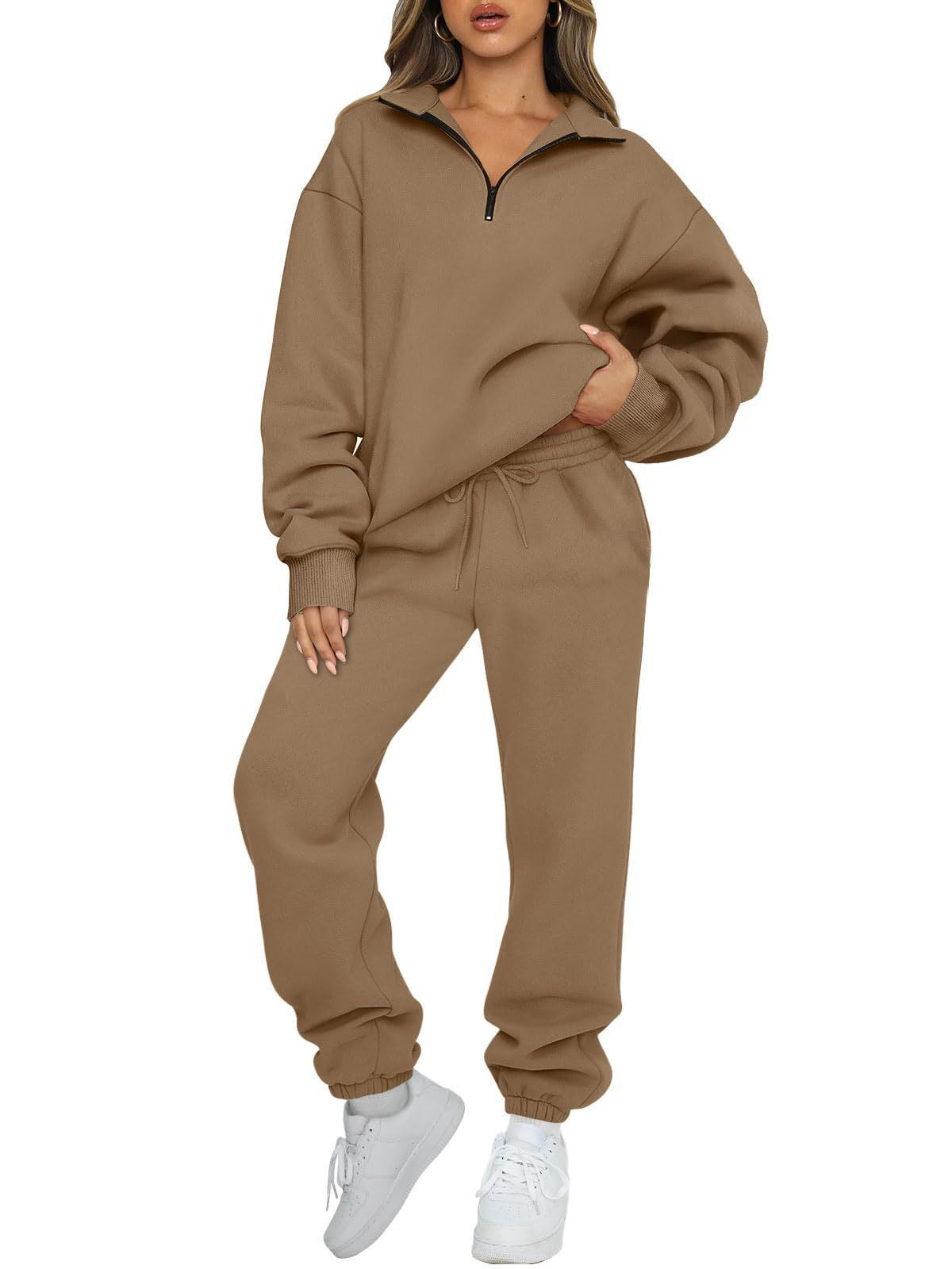 Damen Sweatpants-Set mit Stehkragen und Kängurutasche Eveloria