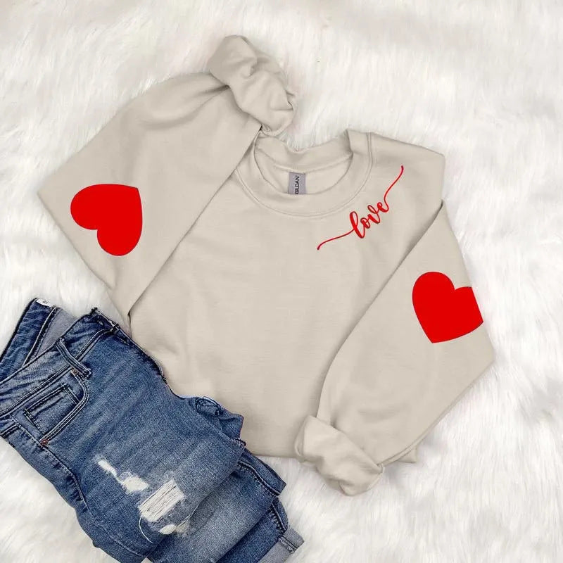 Damen Sweatshirt Herzen-Design Lässiger Schnitt Grau