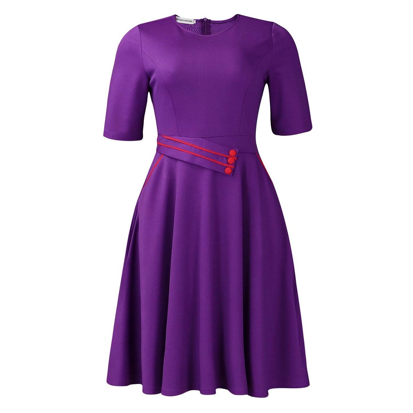 Damen A-Linien Kleid Gürtel Knopf Details Eveloria