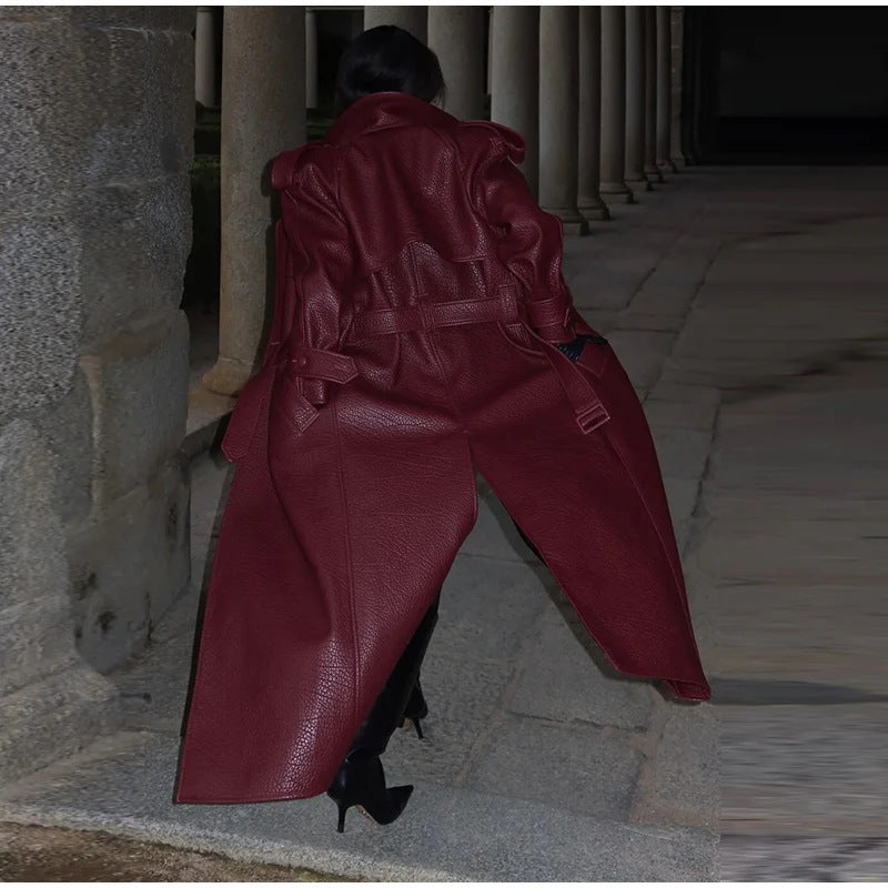 Damen Kunstleder-Trenchjacke Hochkragen Eveloria