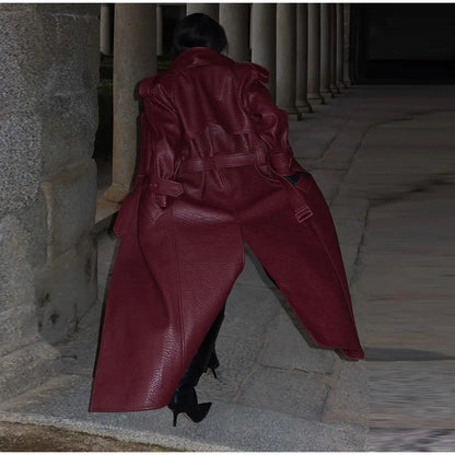 Damen Kunstleder-Trenchjacke Hochkragen Eveloria