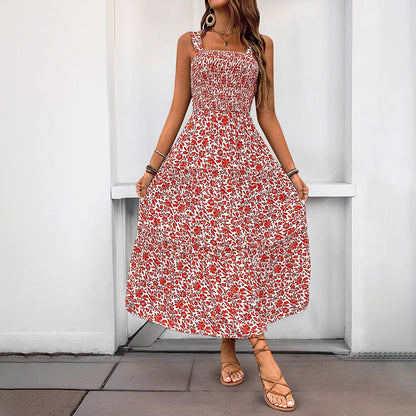 Damen Maxikleid Floralmuster Elastischer Taillengürtel