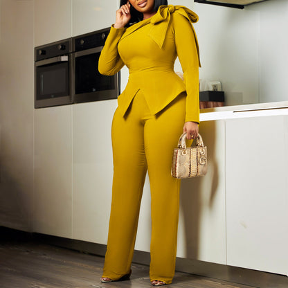 Damen Jumpsuit Asymmetrisch Schlingenakzent Eveloria