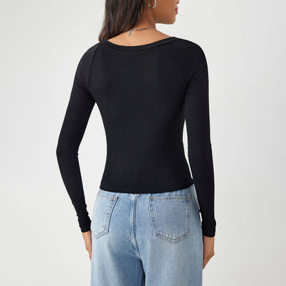 Damen Langarmshirt Figurformend Rundhalsausschnitt Eveloria