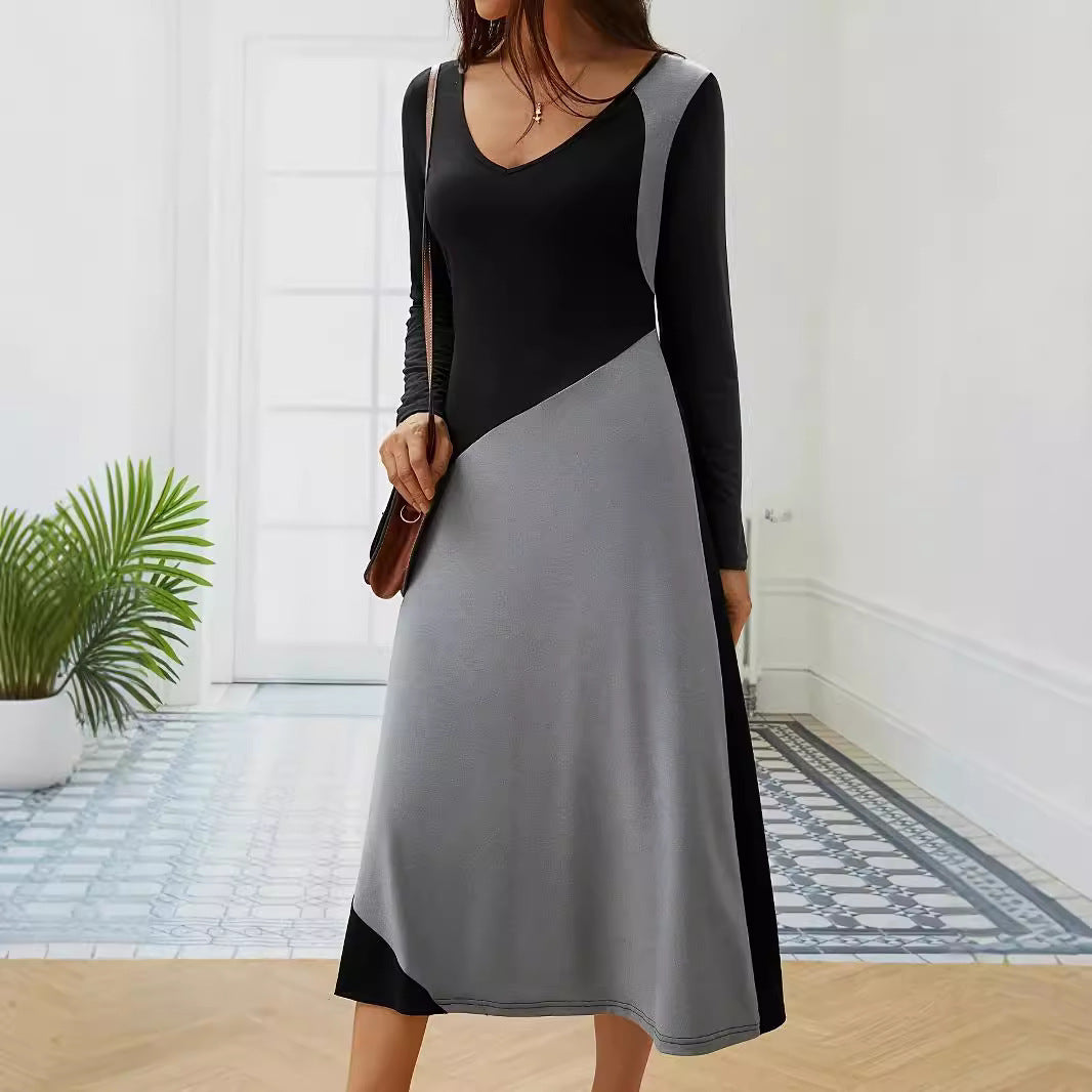 Damen Langarm-Kleid Figurbetont Moderner Schnitt Farbeinteilungen