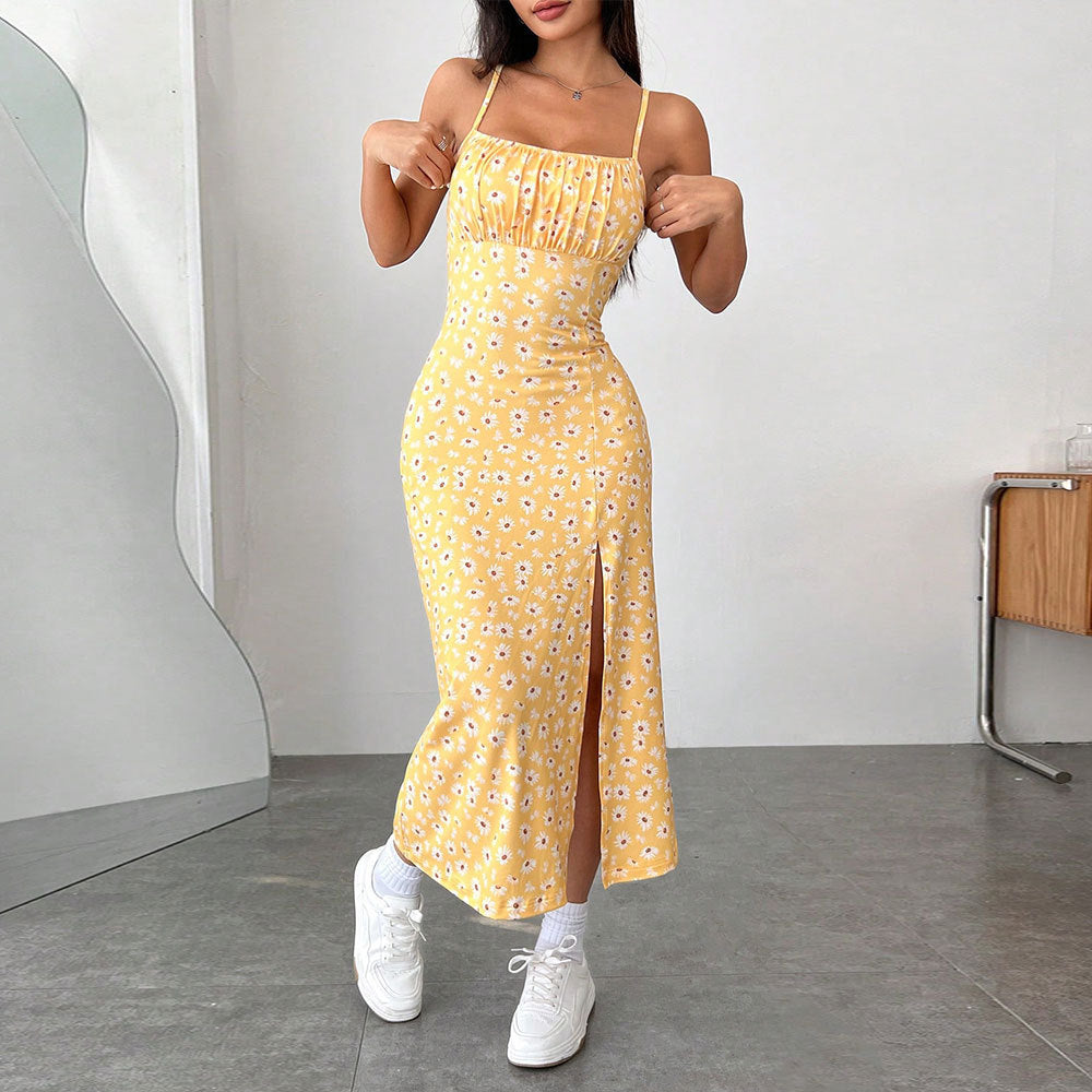 Damen Midikleid Blumenprint Hochschlitz Eveloria