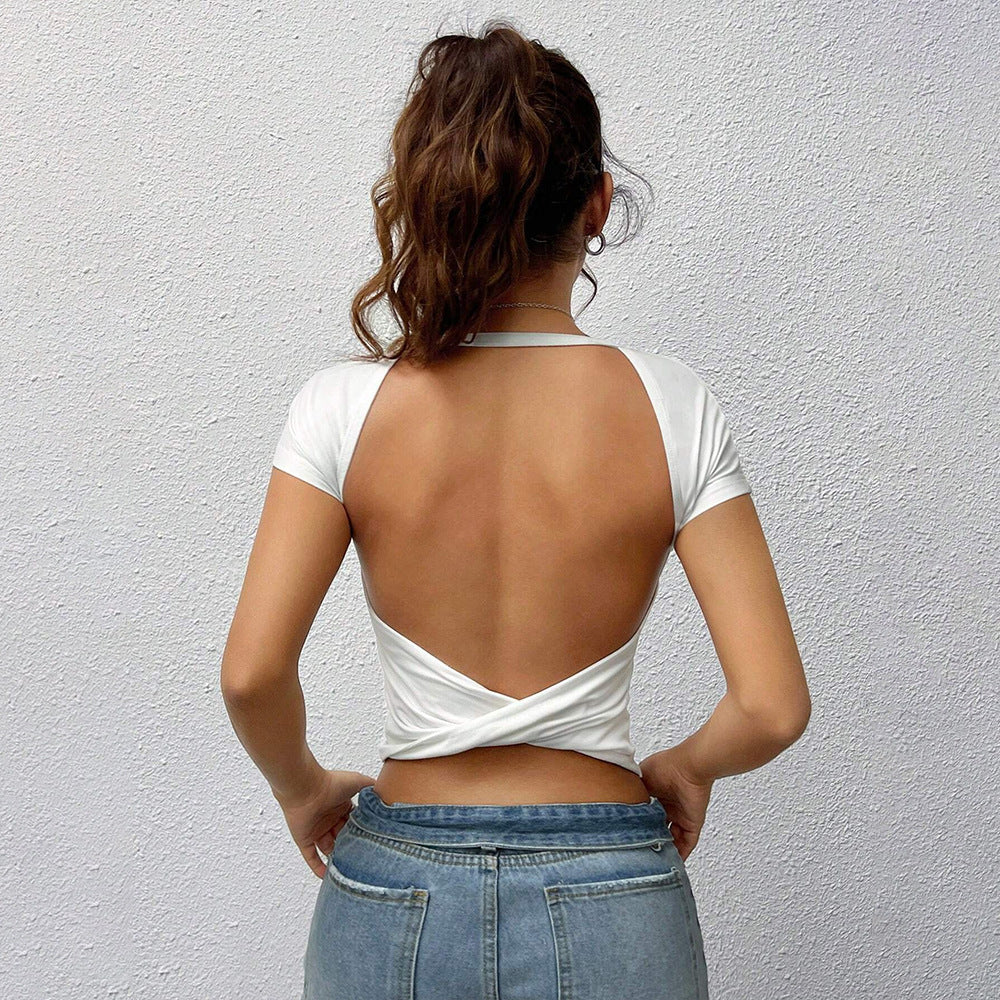 Damen T-Shirt Kurzärmelig Figurbetonend Eveloria Weiß