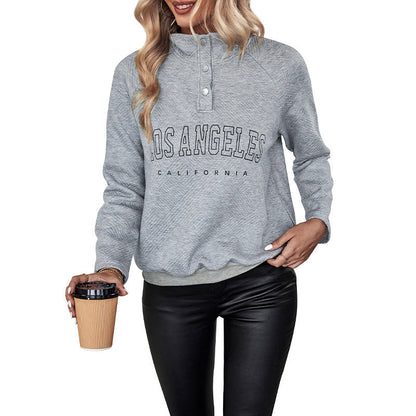 Damen Oversize Sweatshirt Hochkragen Druckmotiv