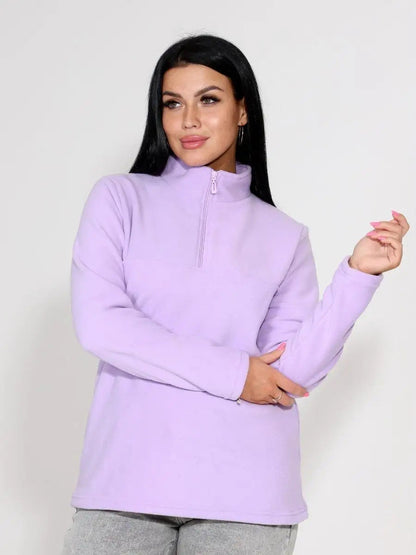 Damen Fleece-Pullover Hochkragen Reißverschluss