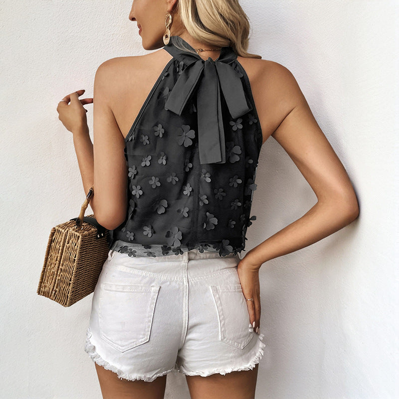 Damen Haltertop Florales Design Durchsichtig