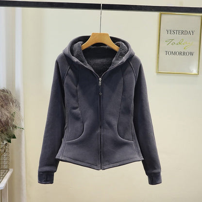 Damen Fleecejacke mit Reißverschluss und Kapuze Beige