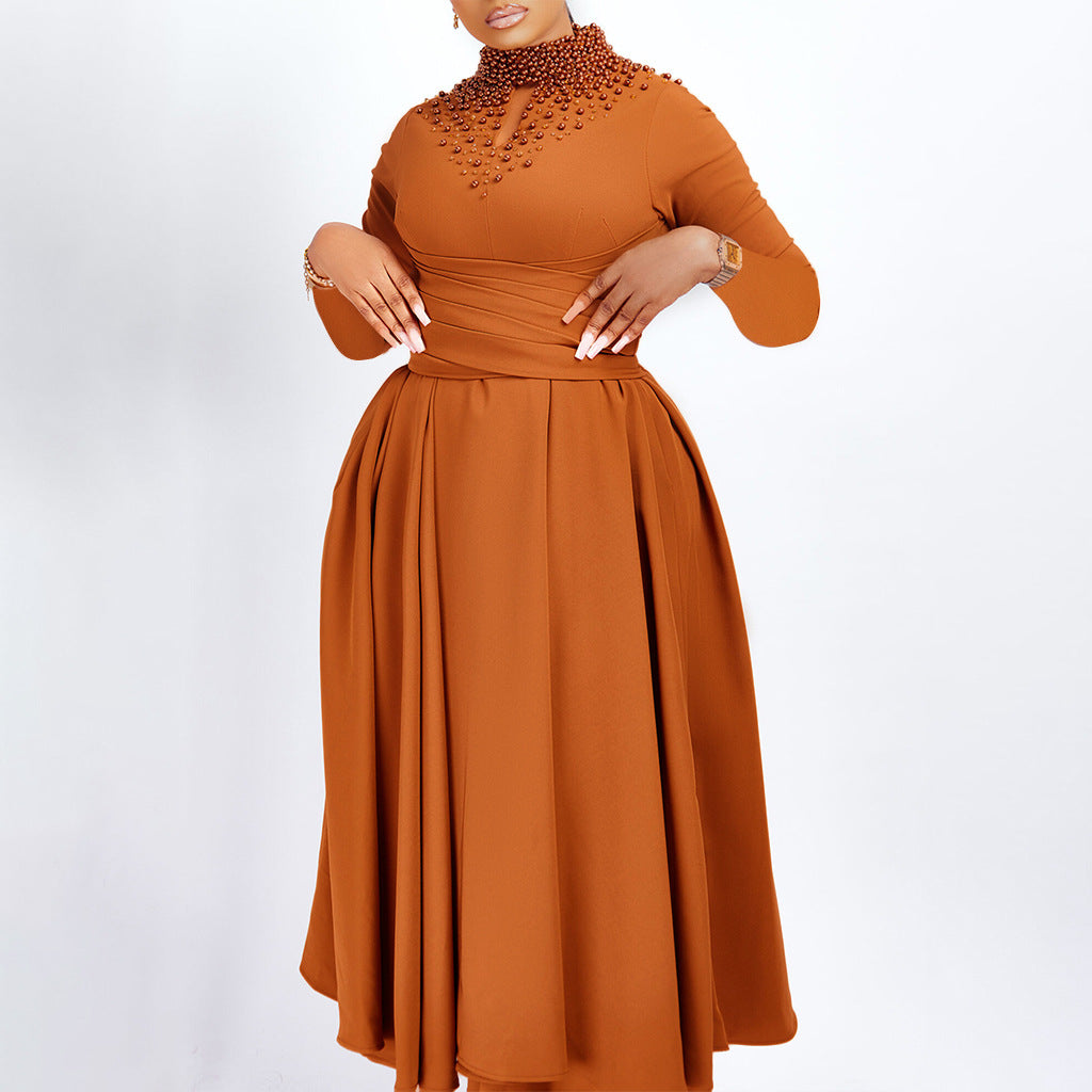Damen Maxikleid mit Perlenverzierung Tailliert Eveloria