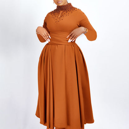 Damen Maxikleid mit Perlenverzierung Tailliert Eveloria