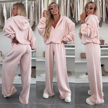 Damen Fleece-Overall Reißverschluss Weites Bein Schwarz Eveloria - Eveloria