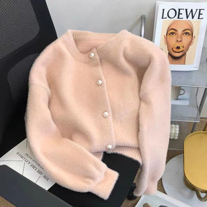 Damen Flauschiger Longpullover Rundhalsausschnitt