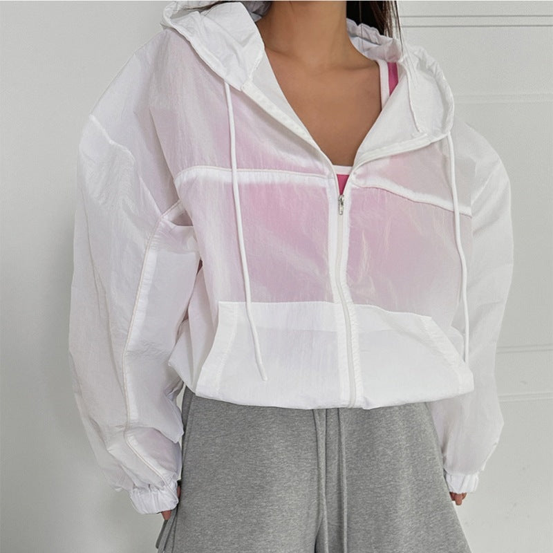 Damen Windbreaker-Jacke Leicht Kapuze Kängurutasche Eveloria