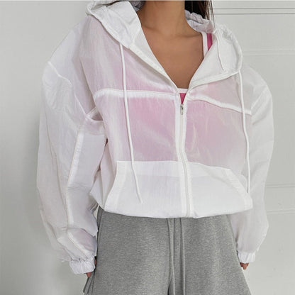 Damen Windbreaker-Jacke Leicht Kapuze Kängurutasche Eveloria