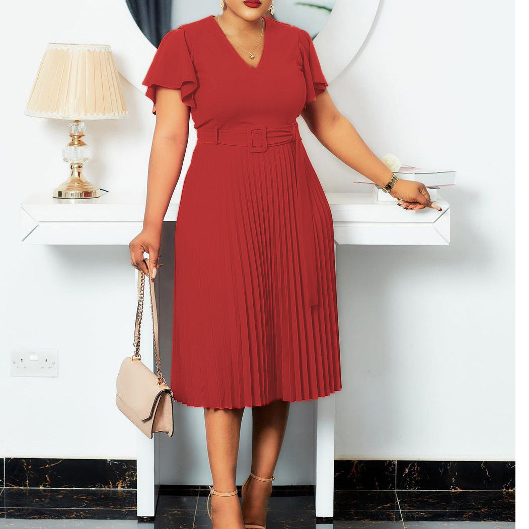 Damen Plissee-Kleid mit Taillengürtel Elegant