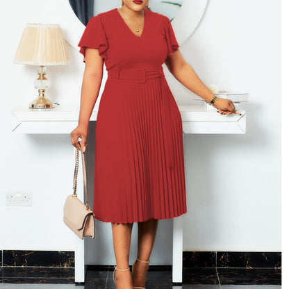 Damen Plissee-Kleid mit Taillengürtel Elegant