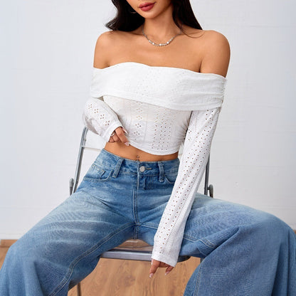 Damen Crop- Off-Shoulder Langärmelig Puffärmel Elegantes Design