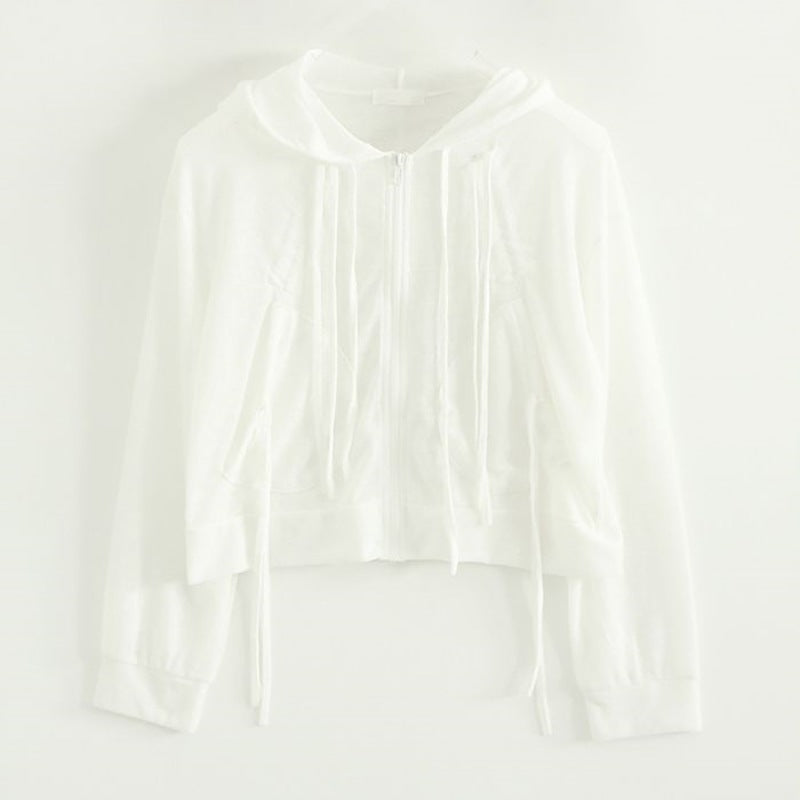 Damen Cropped Kapuzenjacke Reißverschluss