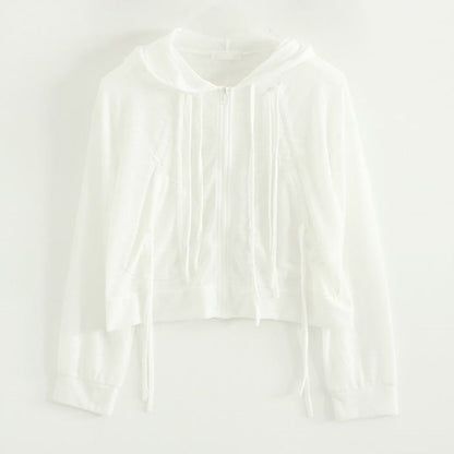Damen Cropped Kapuzenjacke Reißverschluss