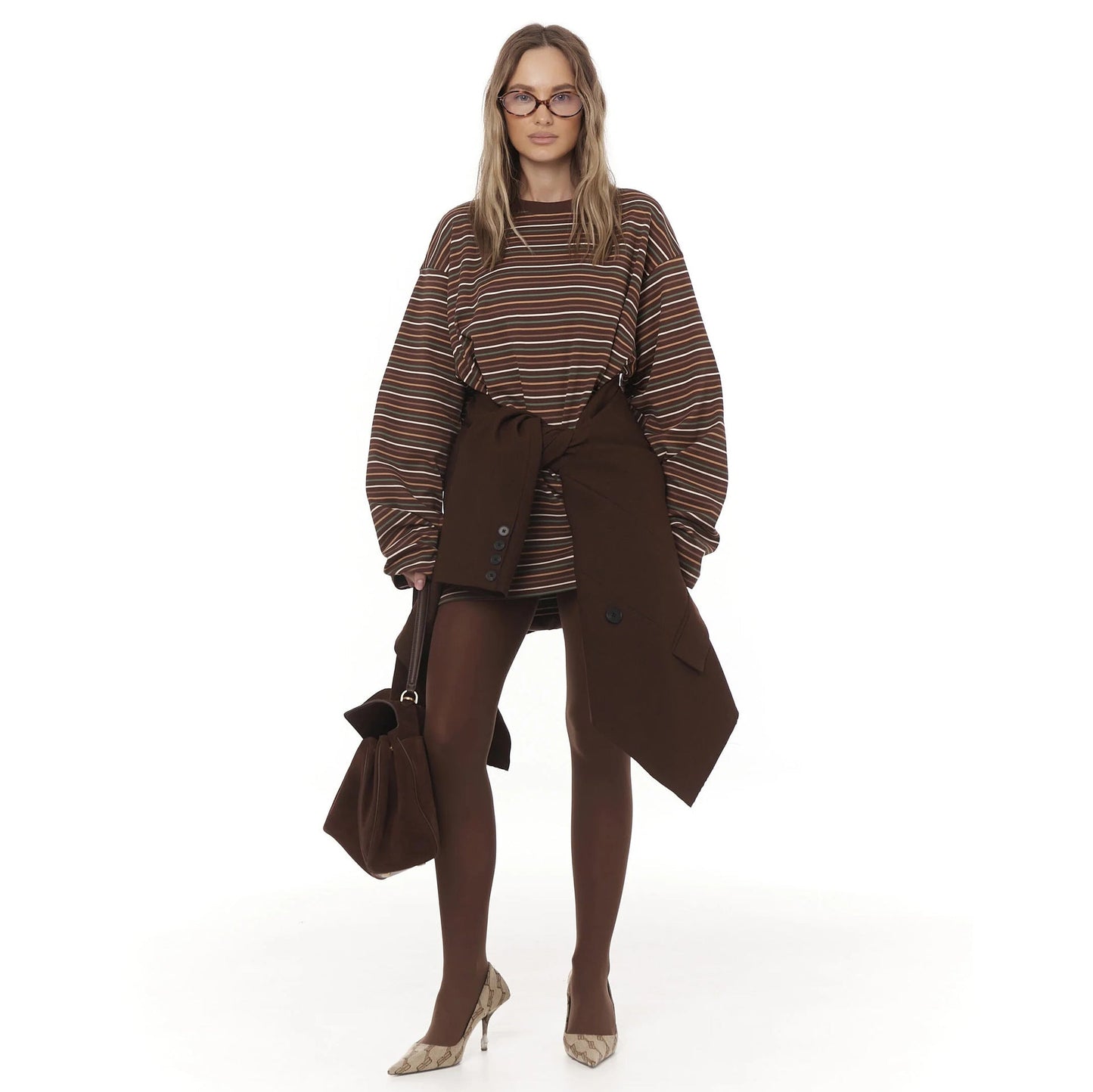 Damen Oversize T-Shirt Eveloria Weites Baumwoll-Shirt Beige