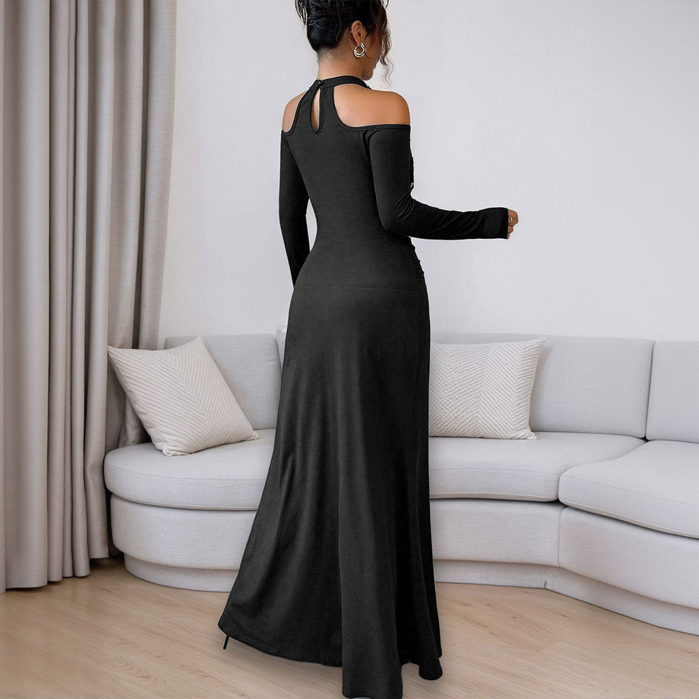 Damen Abendkleid Figurbetont Schulterfrei Floralmuster Eveloria